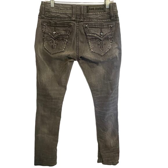 Rock Revival Jen Straight Jeans Womens Size 29  Black Wash Mid Rise Slim Fit - Picture 5 of 13